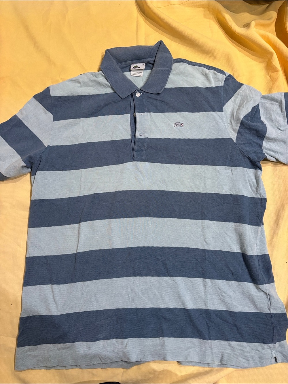 Lacoste Men’s Light Blue and Navy Wide-Striped Polo